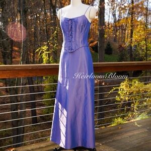 Vintage 90s Cache 2 piece Iridescent Fairy Purple Corset Formal Set Prom Dress